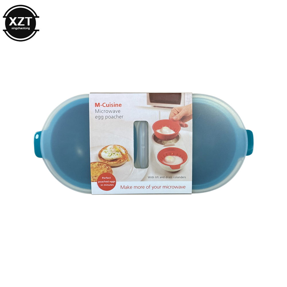 Microwave Eggs Poacher Round Draining Double Cup Egg Boiler Food Grade Kitchen Tableware Steam Egg Bowl Egg Cooker Cooking Tools: black