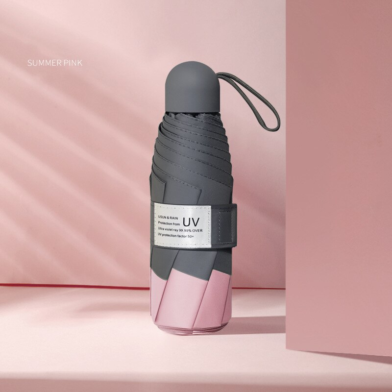 8 ribber mini paraplyer vindtett anti -uv 5 sammenleggbar vinyl paraply bærbar reise regn kvinner menn låve lomme paraply parasoll: Rosa
