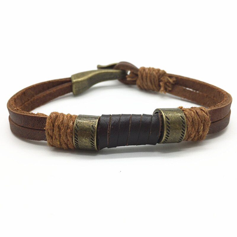 Bruin Brons Punk Handgemaakte Brede Mannen Lederen Armbanden Vrouwen Vintage Manchet Bangle Mannelijke Homme Sieraden Accessoires