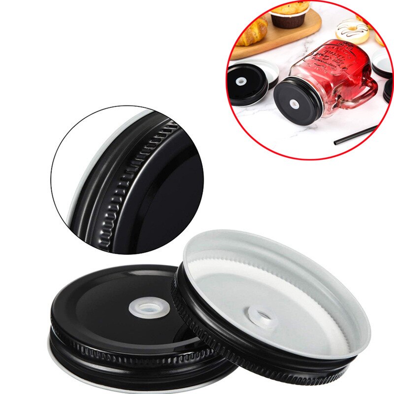 5 Pièces Couvercles De Pot Mason Avec Trou De Paille Durable Étain Bouche Régulière D'étanchéité Pot Couvercle Pour Tasse Maçon Maison Accessoires De Cuisine