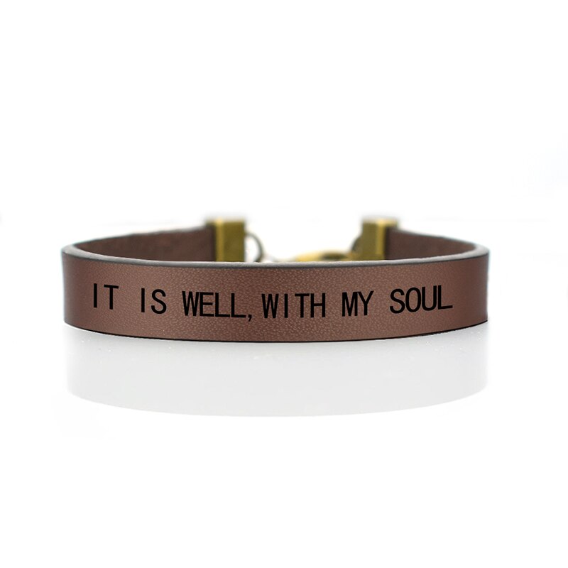 It Is Well with My Soul Bible Verse Bracelet Leather Wrap Bracelet Men Women Christian Scripture Bracelet Choir: brown