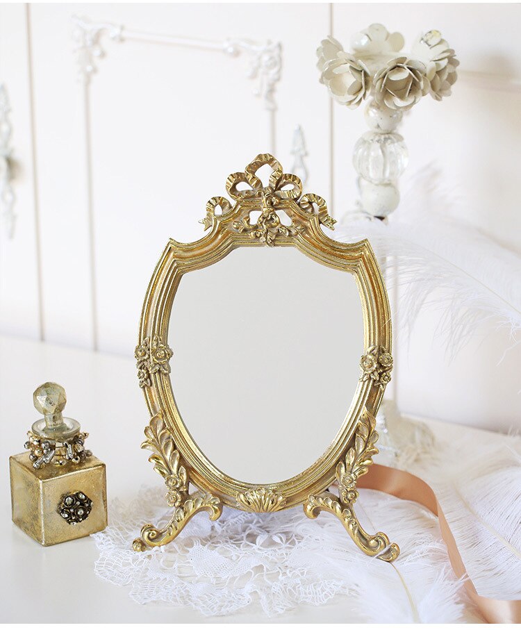 Stand Desktop Spiegel Grote Home Decoratie Elegante Milieuvriendelijke Goud Vintage Barokke Muur Gemonteerde Spiegel Voor Slaapkamer Artistieke: holder 22x35.5