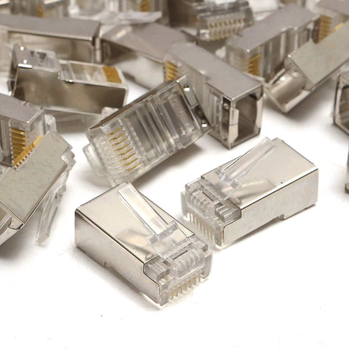 50 Pcs RJ45 Cat6 Connector 8Pin 8P8C Afgeschermde Gestrand Crimp Modulaire Plug Connectoren Socket Internet Connector