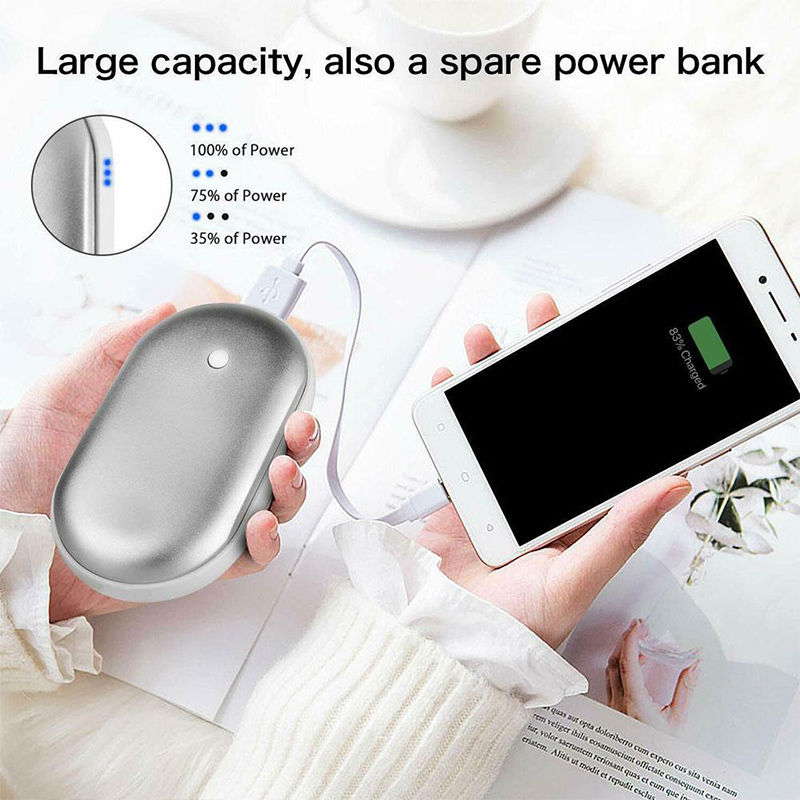 Portable Mini Hand Warmer 2 In 1 USB Rechargeable Cobblestone Pocket Mobile Power Bank Reusable Electric Winter Heater