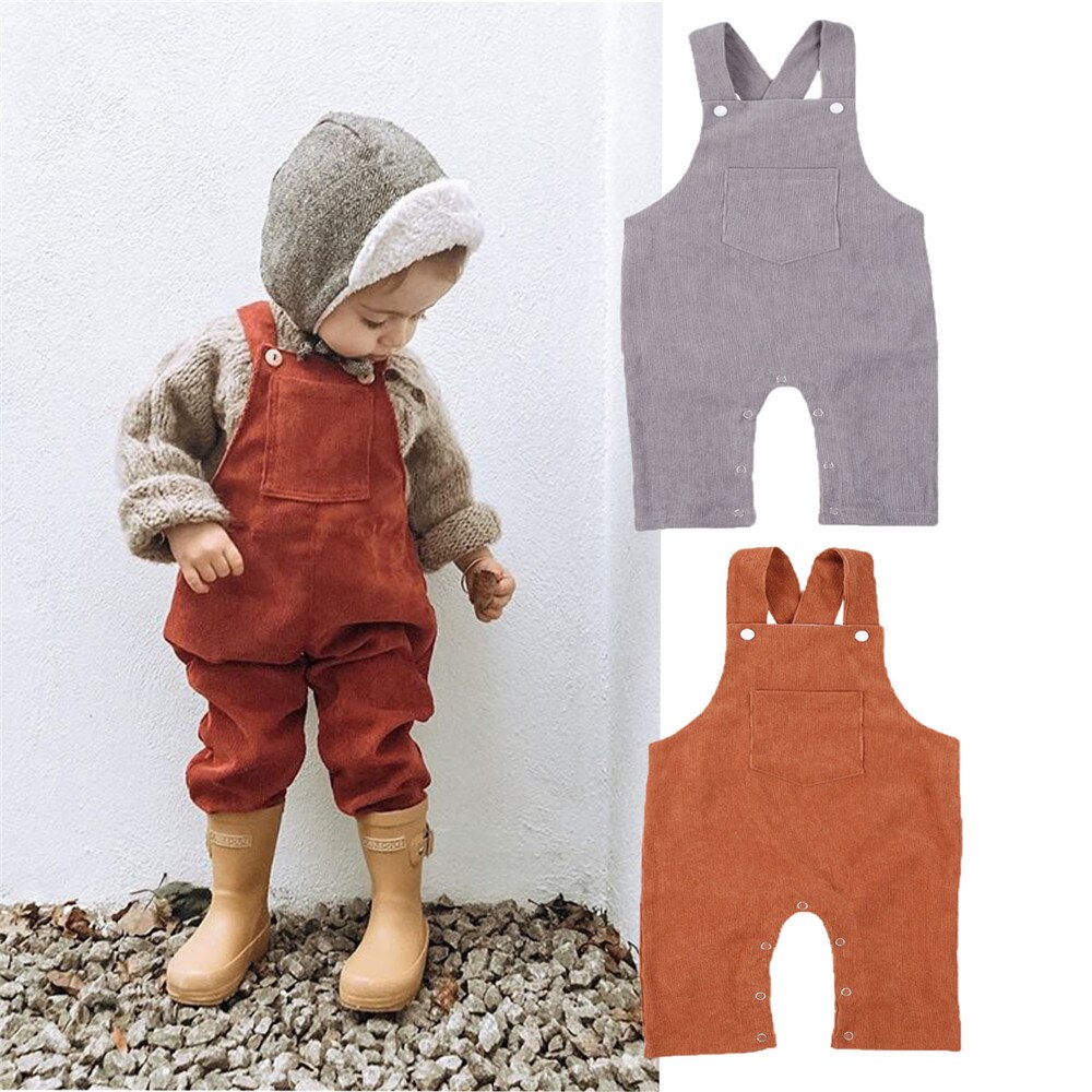 Monos de otoño para bebés y niños peleles con bolsillo sólido sin mangas con botones, pantalones casuales rectos, ropa de 2 colores de 0 a 24M, novedad de