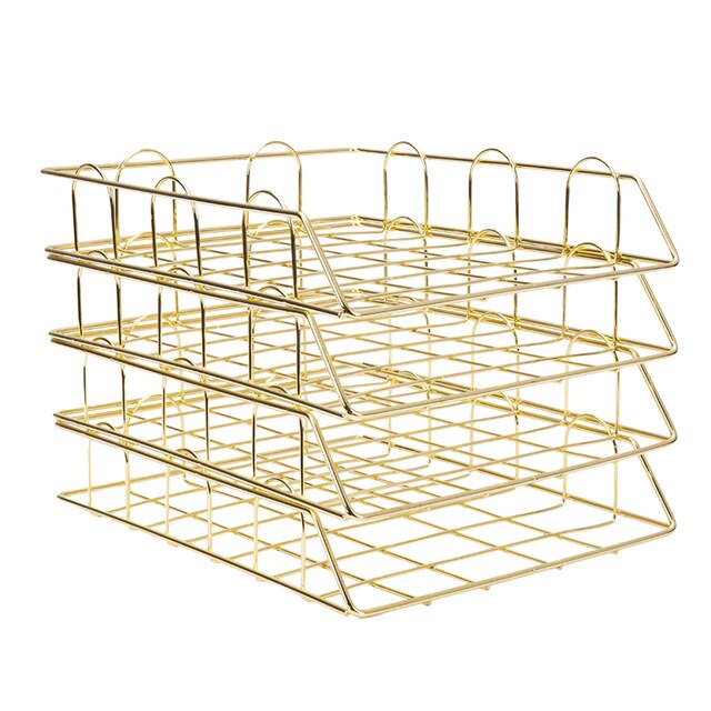 Bandeja de Metal dorada para documentos, organizador de oficina, almacenamiento de papel en capas, Accesorios de escritorio, estante para revistas, archivador Manual: 4 tray Gold