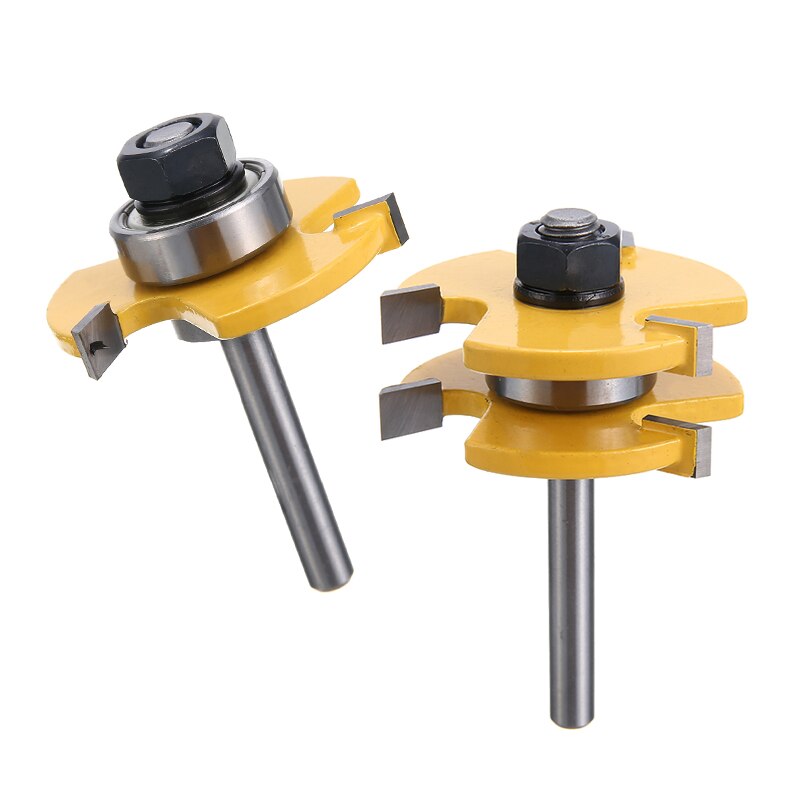 2 stuks 6.35mm Tong & Groef Router Bit Set T-type 3-tooth 1/4 "Schacht Insteekslot cutter Woodwoorking Grove Tool Onderdelen