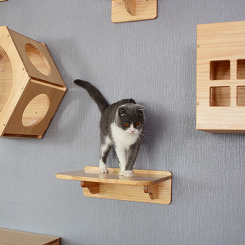 Cat Wall Mounted Wood Platform Kitten Jumping Platform Cat Climbing Scratching Frame Diy Pet Toy Cat Hanging House Wall Cat Nest