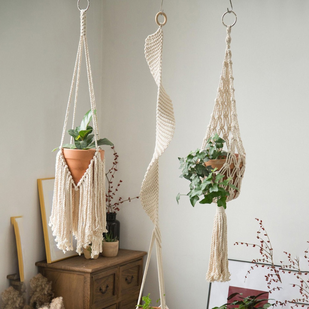 Handmade Macrame Plant Hanger Flower Pot Hanging Planter Basket Support for Flower Stands Wall Hangers Garden Balcony Decoration