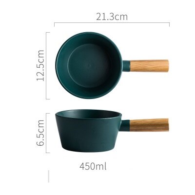 Nordic Salad Bowl Dessert Cup Soup Bowl Wooden Handle 450ml Oat Meal Breakfast Yogurt Bowl Ins: 1pc green