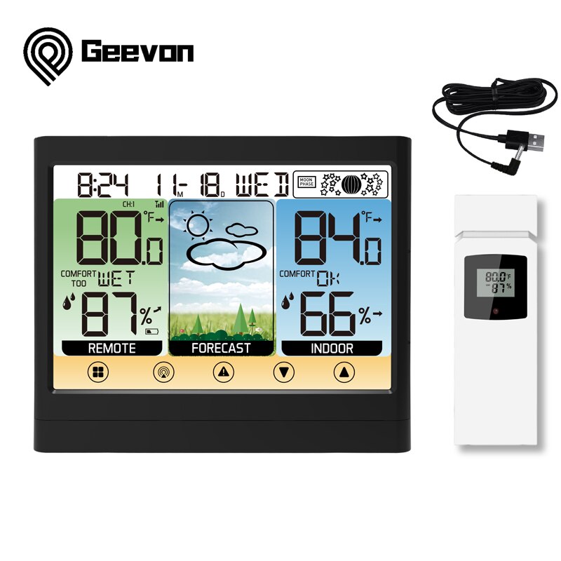 Geevon USB Digital Table Watch With Temperature And Humidity Gauge Weather Station LED Alarm Clocks Snooze Desk Clock