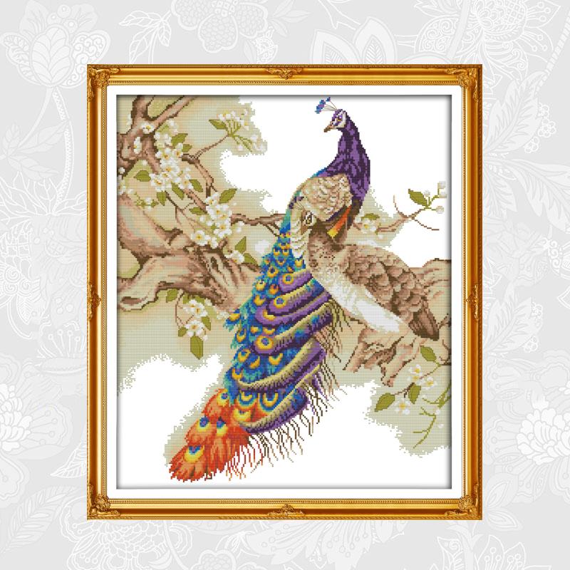 Pfau auf sterben zweig Kreuz-stich 14ct Gedruckt Aida Stoff 11ct Gezählt Leinwand DMC Stickerei Bausätze DIY Hand setzt