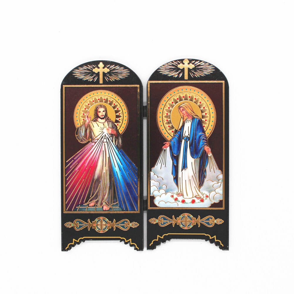 Ortodokse ikoner katolsk træ jesus jomfru maria dobbeltskærm ornamenter kristus kirkeredskaber religiøs figur: Mørkegrå