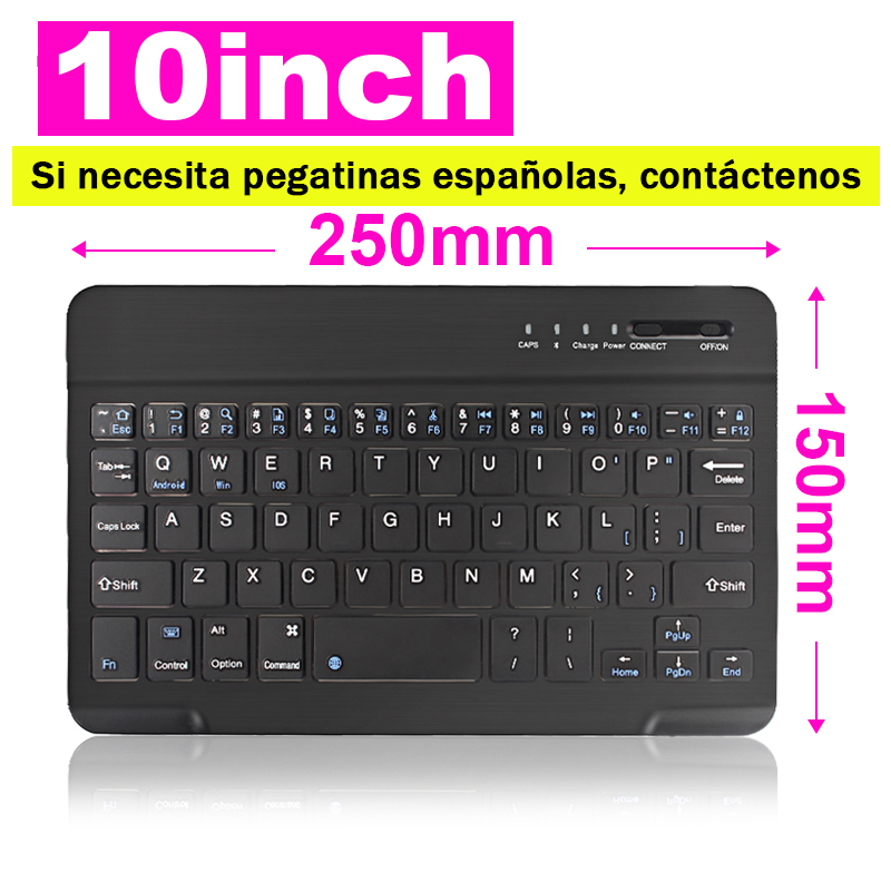 Wireless Keyboard Bluetooth Mini Keyboard Tablet Laptop Phone Keyboard Rechargeable Andriod IOS Windows Spainsh Russian Keyboard: 10 inch Black