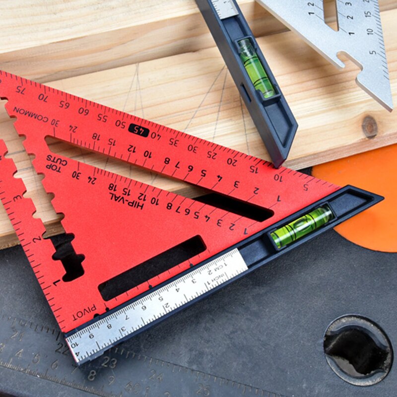 High-precision 7/12inch Speed Square Aluminum Alloy Triangle Ruler Square for Measuring Tool Metric Angle Protractor Spirit Leve