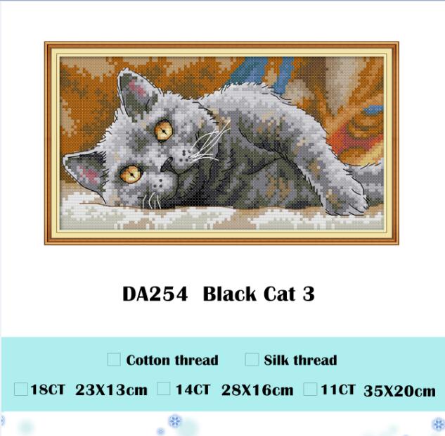 Svart katt serie korsstygn kit aida 14ct 11ct count print canvas sömmar broderi diy handgjorda handarbete: D / 11ct tryckduk