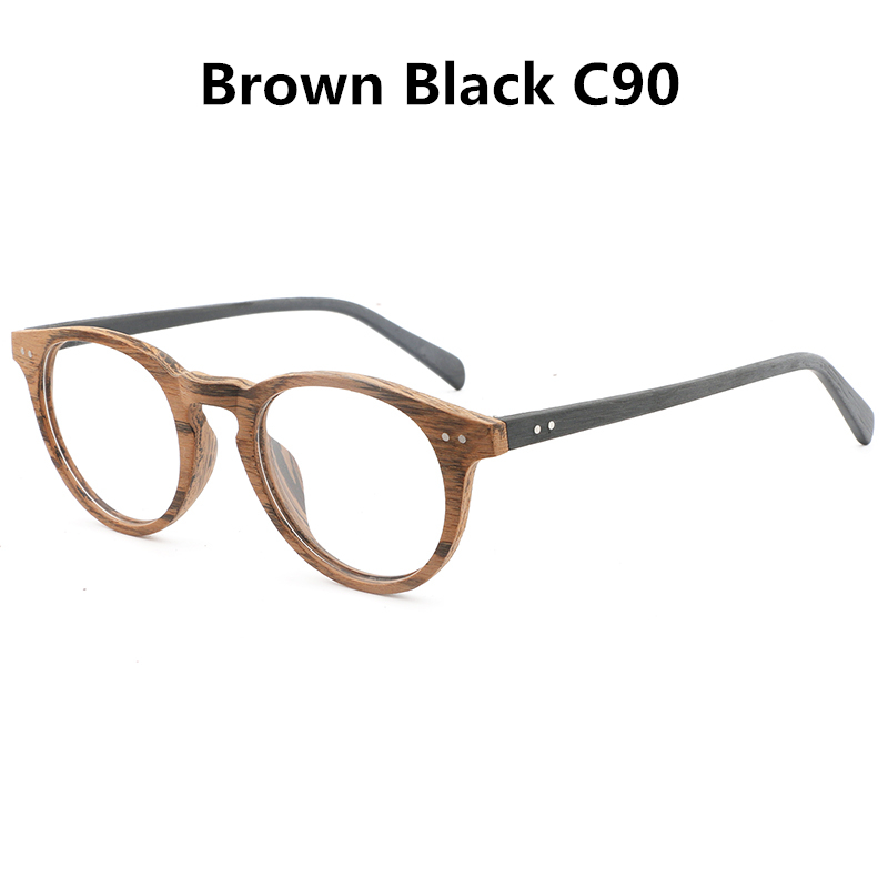 HDCRAFTE-Montura de gafas de madera para hombre y mujer, lentes ópticas miopes de lectura, redondas y lisas: Brown Black C90