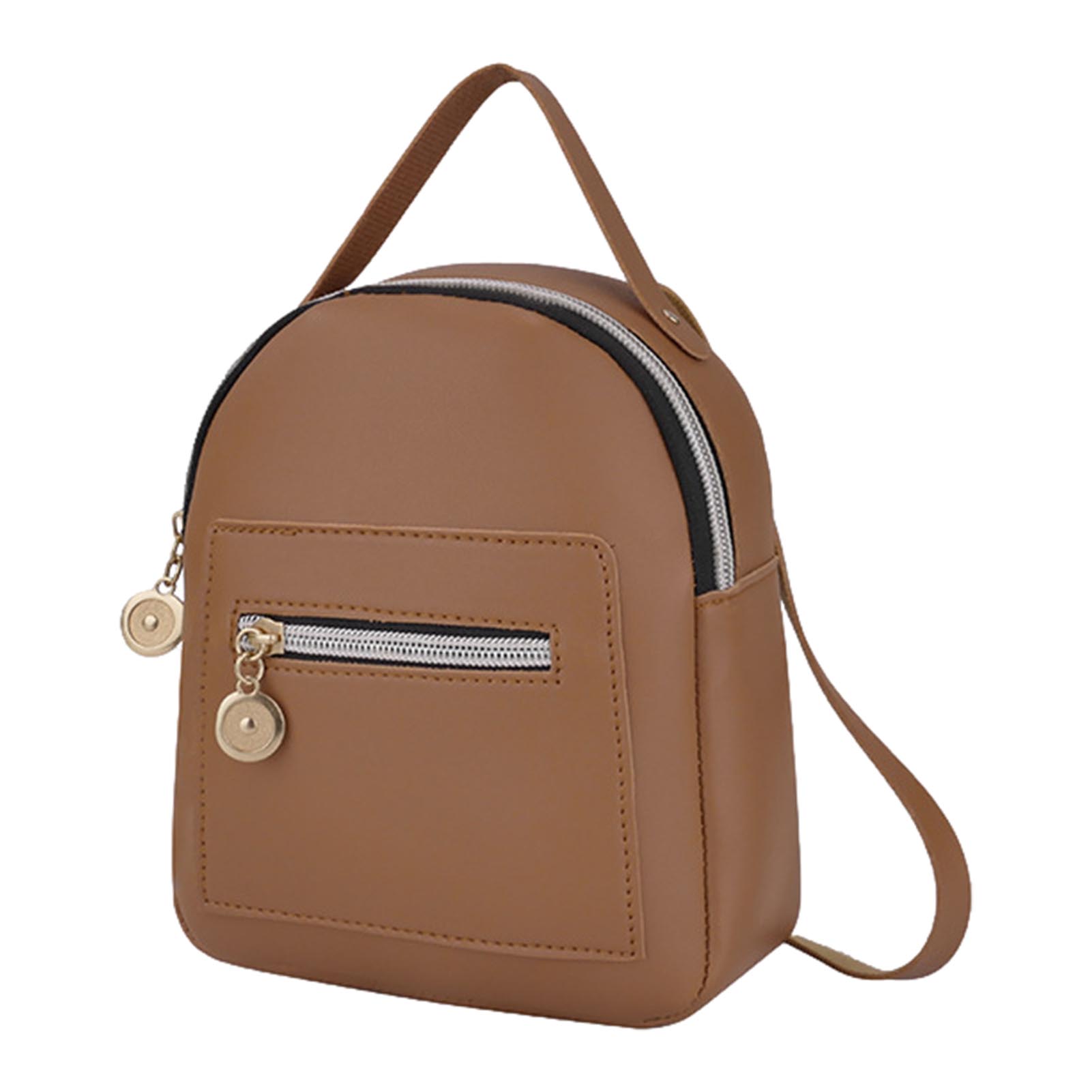 Mochila de couro bonito estilo universitário bolsa mensageiro conversível bolsa de ombro com zíper senhora menina ao ar livre casual mini mochila pu: Marrom