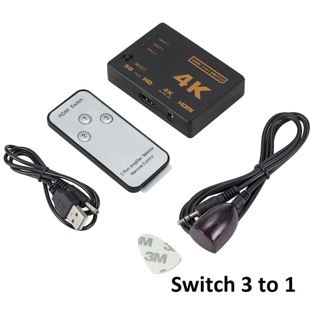 3 Port Hdmi Splitter Switcher In 1 Out Hub Box + Remote Afstandsbediening Auto Switch 1080P Hd Hdmi schakelaar