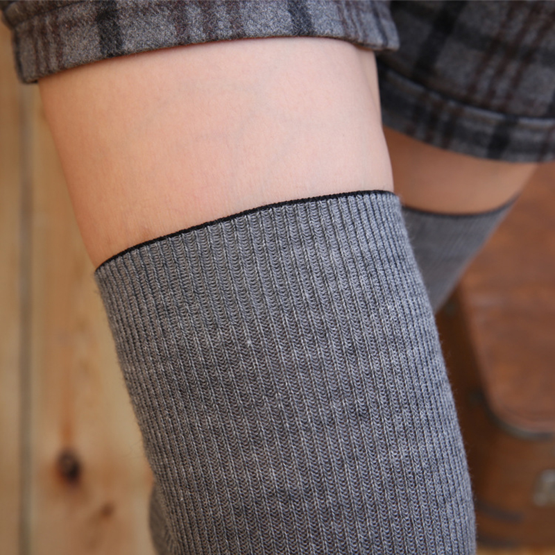 Vrouwen Winter Kousen Wol Thermische Over Knie Sok Effen Kleur Zwart Wijnrood Strakke Slanke Dij Kous Japan Stijl lange Sokken