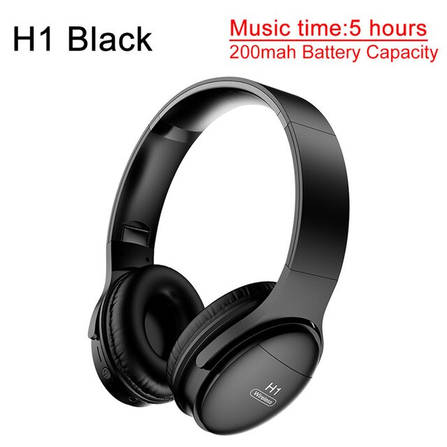 H1-Auriculares auriculares inalámbricos con Bluetooth con cancelación de ruido para videojuegos, cascos con micrófono, compatible con tarjeta TF, estéreo HIFI: H1 Black