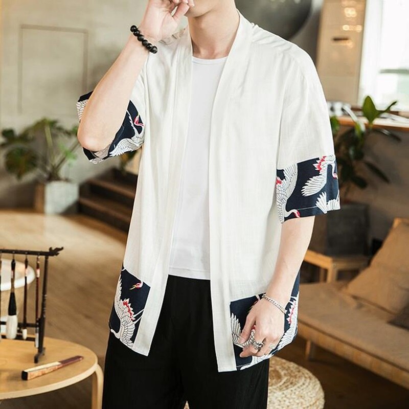 Chinese Style Men Large Size Kimono Cardigan Men Japanese Linen Haori Yukata Robe Summer Casual Shirt Asian Clothes Tops TZ2031