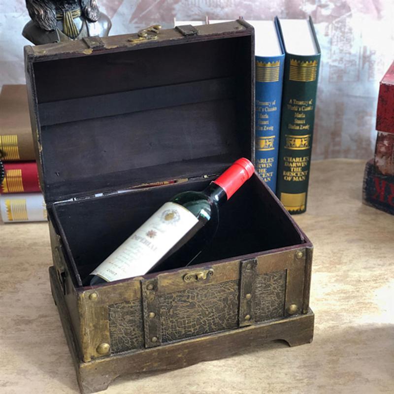 Retro træ pirat skattekiste kasse perle smykker opbevaring arrangør trinket souvenir skattekiste indretning uden lås størrelse s