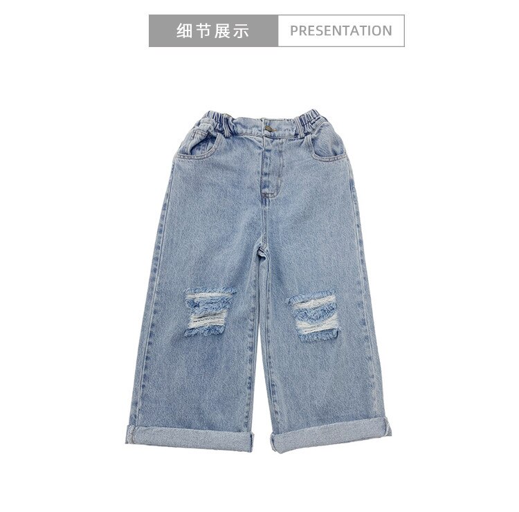 Pantalones vaqueros con agujeros para niña, Vaqueros holgados para niños, Vaqueros rectos para adolescentes de 4 a 14 años, wz33, novedad de primavera y otoño de