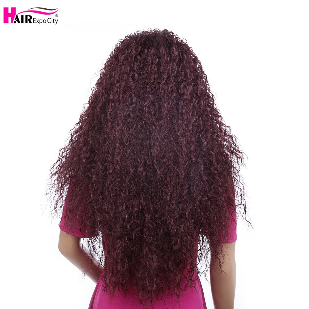 24 tommer lang kinky krøllet paryk afro fluffy hår syntetisk blonde front paryk til sorte kvinder varmebestandigt ombre brown hair expo city