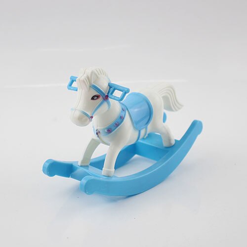 Mini caballo balancín de plástico pequeño modelo equilibrio muñeco caballo casa decoración juguete para jugar a las casitas niño chico chica: Azul
