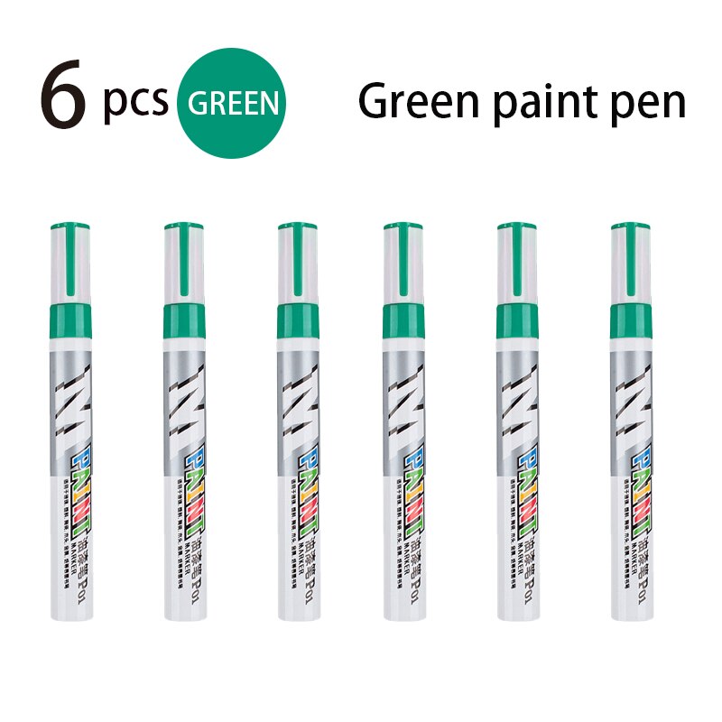 Color Waterproof Paint Marker Glass Plastic Ceramic Wood Metal Paper Car Paint Scratch Repair Pen Graffiti Tires Do Not Fade: 6 green pens