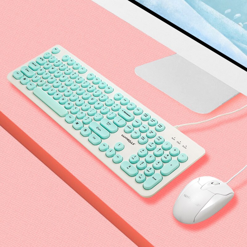 Punk Round Key Slim Multimedia USB Wired External Keyboard + Mouse Combo for Notebook Laptop / PC Wired keyboard and Mouse