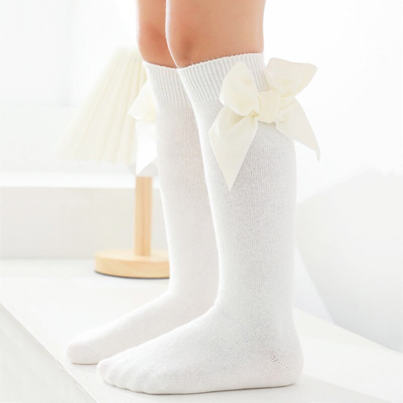 Strik Knie Hoge Baby Sok Zoete Katoen Ademend Peuter Sok Lange Sok Voor Meisjes Prinses Herfst Winter Zachte Effen Kleur