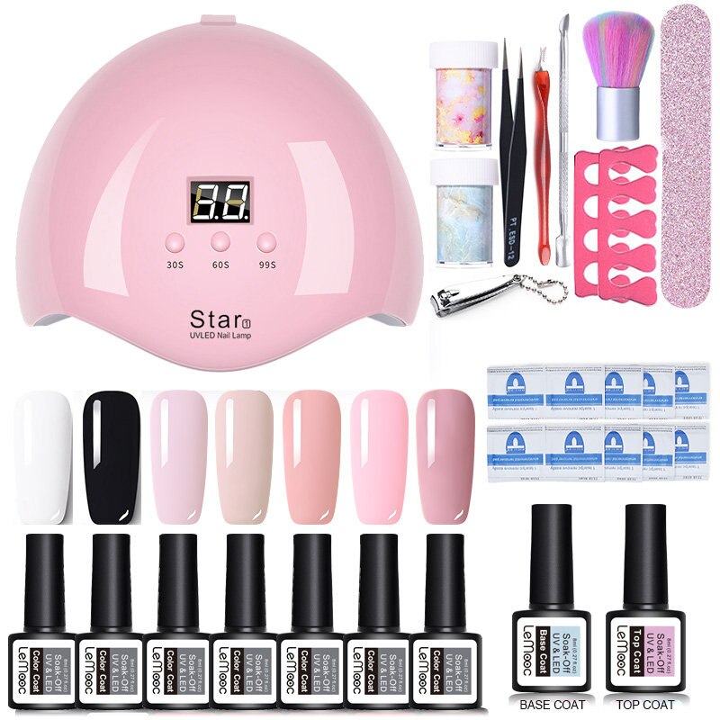 Neglesæt uv led lampe tørretumbler negle gel lak kit farverigt soak off uv gel værktøj sæt negle stickers til nail art gør det selv værktøjer: 1