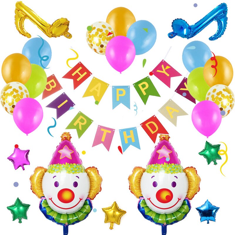 Globos de látex coloridos con estampado de payaso de dibujos animados para niños, confeti verde, decoración para de cumpleaños, suministros para fiestas temáticas
