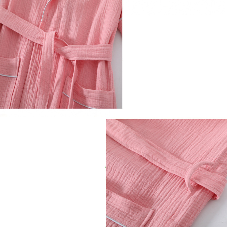 Albornoz de algodón fino para hombre y mujer, camisón de manga corta de gasa de doble capa, absorbente y de secado rápido, para verano