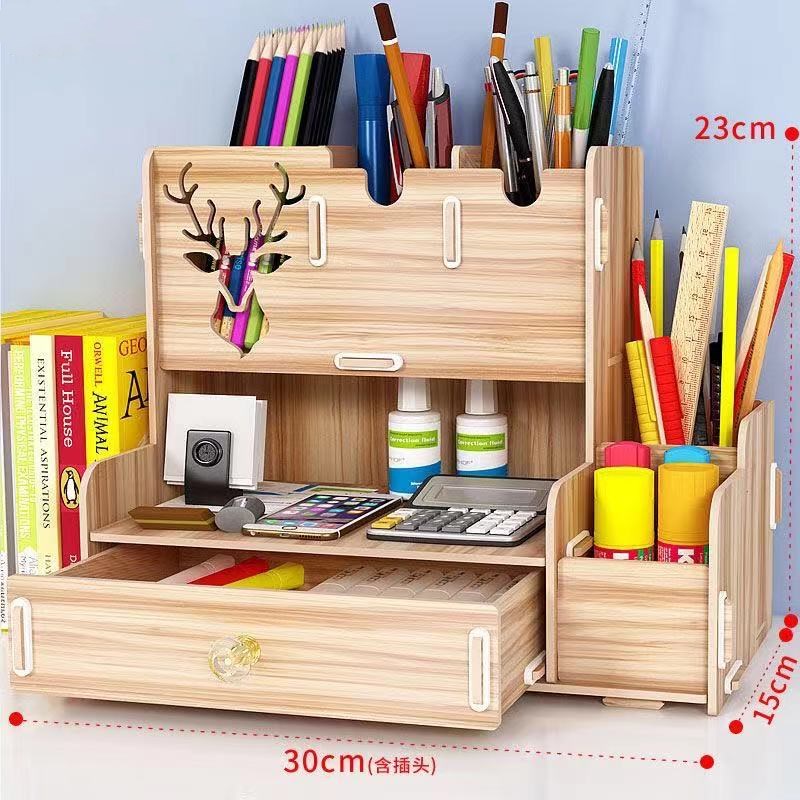 DIY desktop storage box pen holder desktop learning pen holder office desk organizer storage rack supplies wood: 4