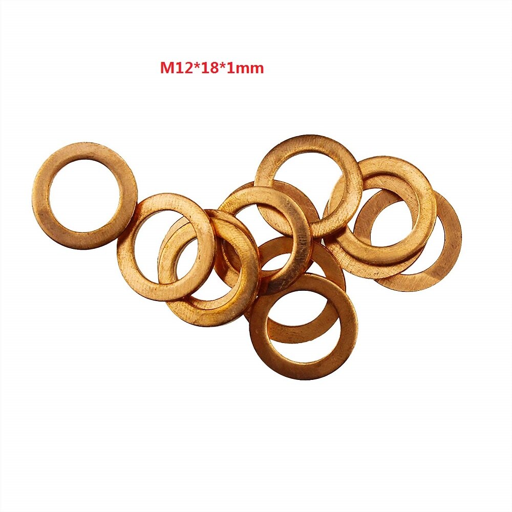 100 Stck 1mm Kupfer Dichtung metrisch Flache Abdichtung Scheiben M10 M12 M14 Auto Abdichtung Unterlegscheibe Verschiedene Spezifikationen: M12-18-1mm