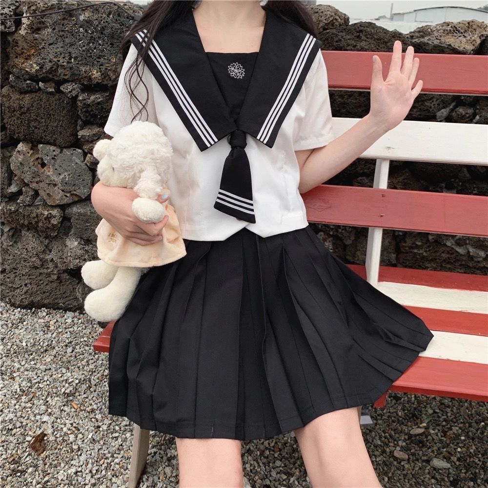 Summer Japan Style Women Girl Sailor Fuku Outfit Costume School uniforms Pleated Skirt JK Uniforms