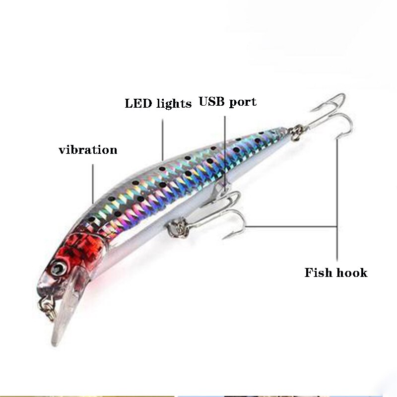 Lures Artificial Bait USB Rechargeable Light LED Electric Vibration Buzz Twitching Life-Like Fishing Lures USB Rechargeable