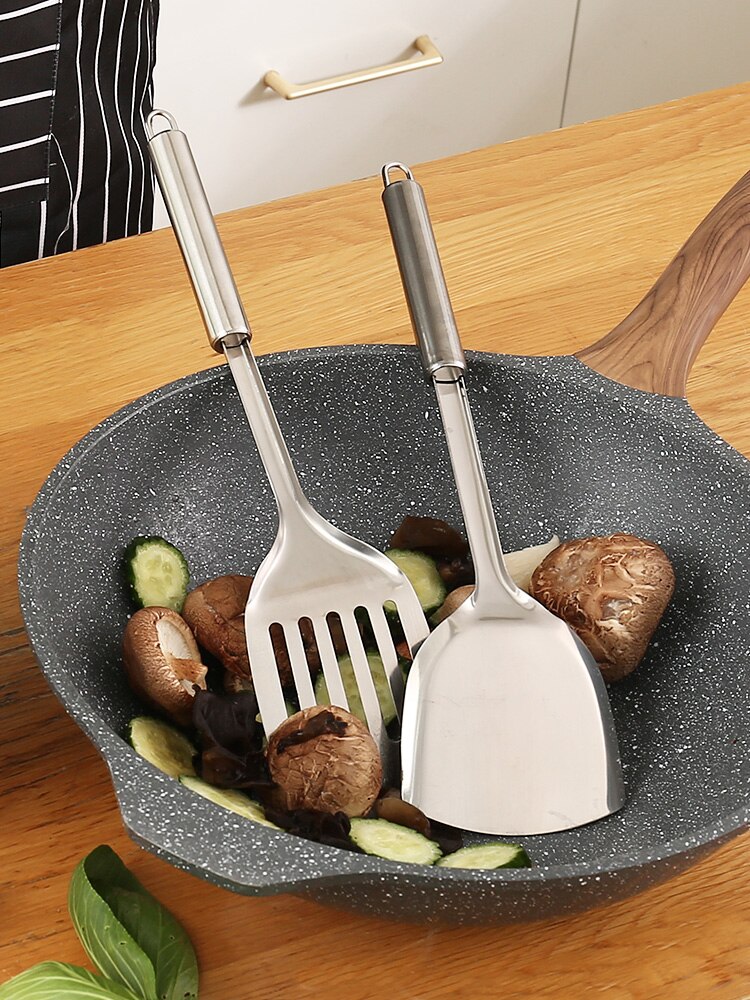 1 piece kitchen frying shovel colander soup spoon stainless steel thick long handle kitchen utensils not hand frying shovel