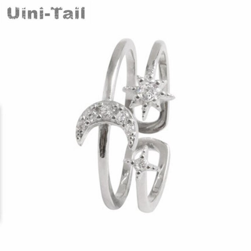 Uini-Tai neue 925 Sterling silber sterne mond doppel-schicht Mikro-einstellen offenen Ring Trend süße dynamische