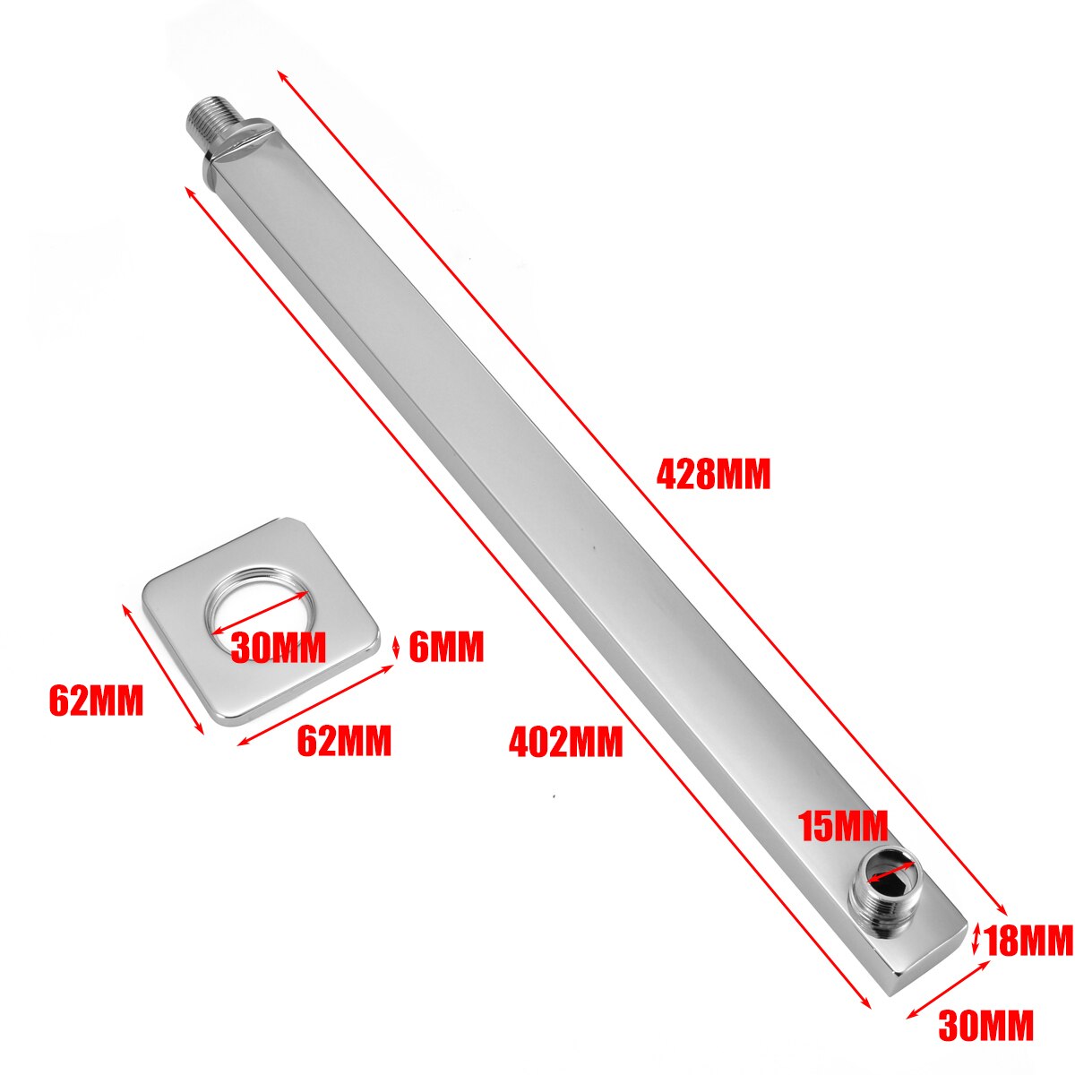 Mayitr 40cm Vierkante Douche Extension Arm Wall Mounted Douche Arm Voor Regendouche Badkamer Installeren Douche Houder Bar