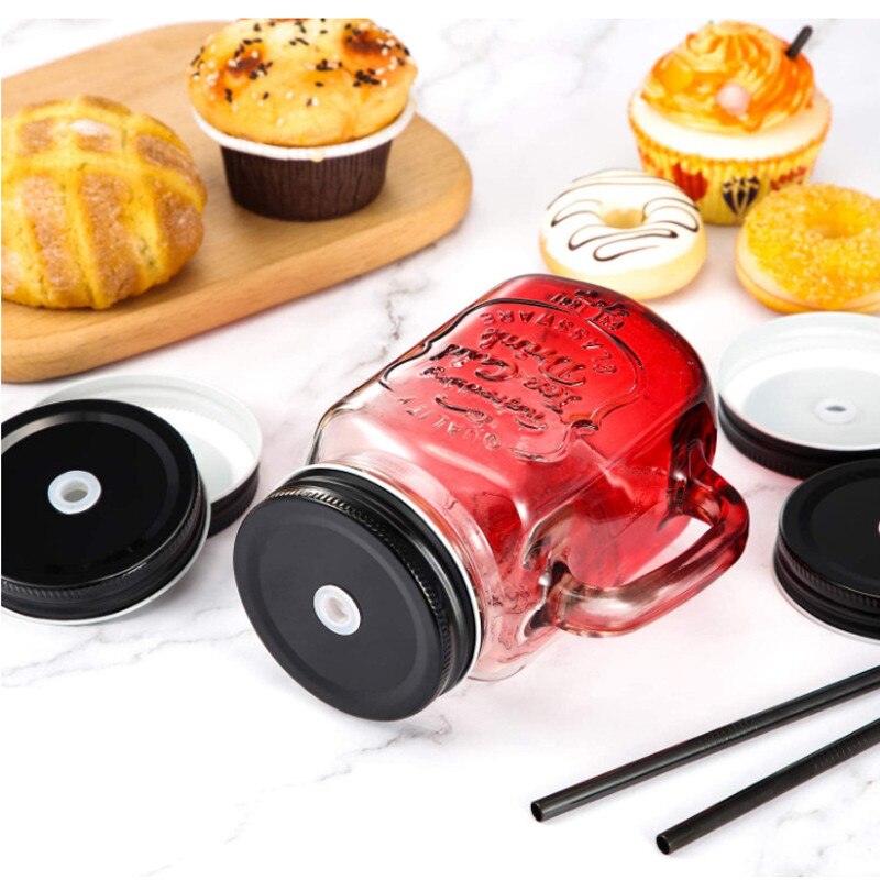5 Pièces Couvercles De Pot Mason Avec Trou De Paille Durable Étain Bouche Régulière D'étanchéité Pot Couvercle Pour Tasse Maçon Maison Accessoires De Cuisine