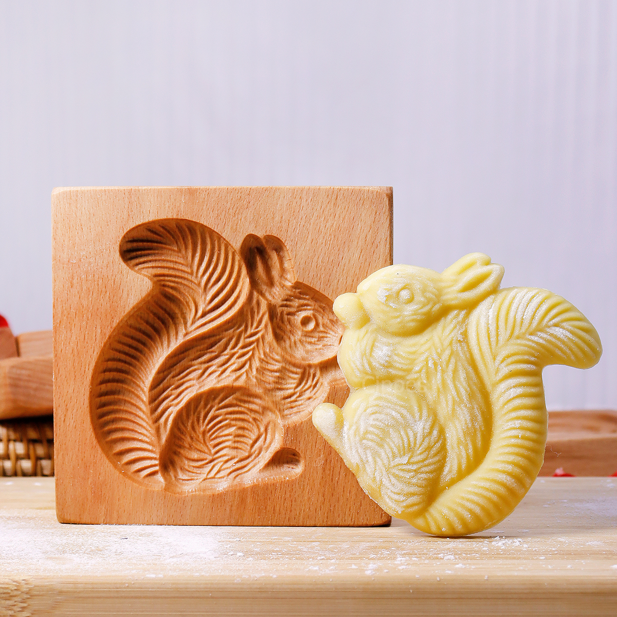 1 molde de madera para galletas de Navidad, patrones de animales, moldes para cortar galletas en relieve tallados en 3D, pájaro, oso, tigre, caballo, ardilla