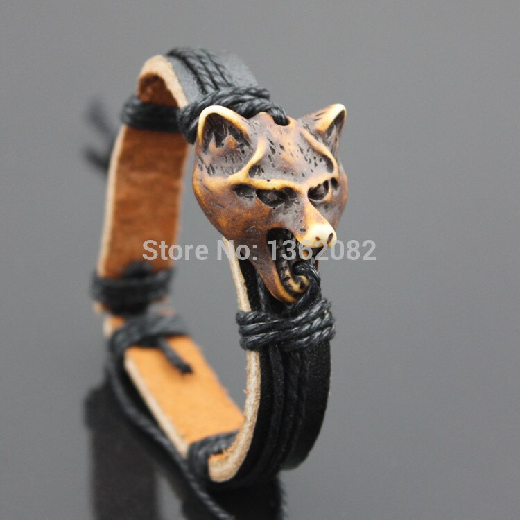 Senhua! seje drenge håndvævede amulet ulvehoved charme læderarmbånd surfer armbånd  mb85