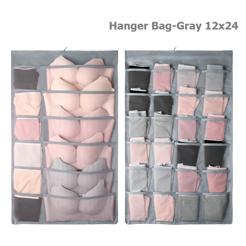 Clothes Storage Hanging Pocket Bag Non-woven Fabric Breathable Double-Side Organizer With Hanger for Bra Underwear Sock Storage: Gray 12x24