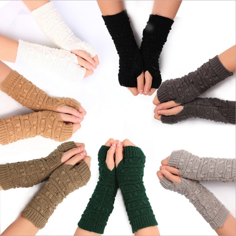 Korean Version Arm Cover Winter Thicken Knitted Woolen Gloves Half Finger Sleeve Arm Warmer Protection Fingerless Gloves