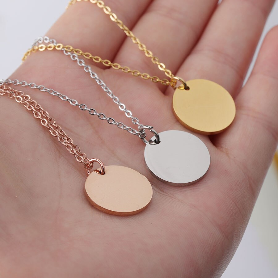 Fnixtar 5 Stks/partij 45Cm Rvs Spiegel Polish Ketting Pvd Plating Ronde Schijf Hanger Neckalce Voor Vrouwen Mode sieraden