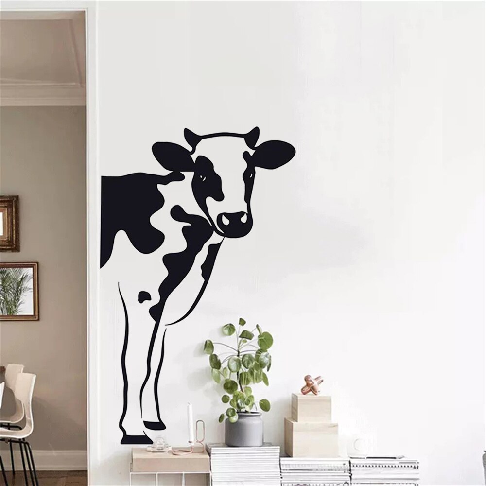 Dier Koe Muur Decor Voor Keuken Vinyl Home Decor Boerderij Zuivel Sticker Verwijderbare Interieur Decoratie Muurschildering Behang: Black